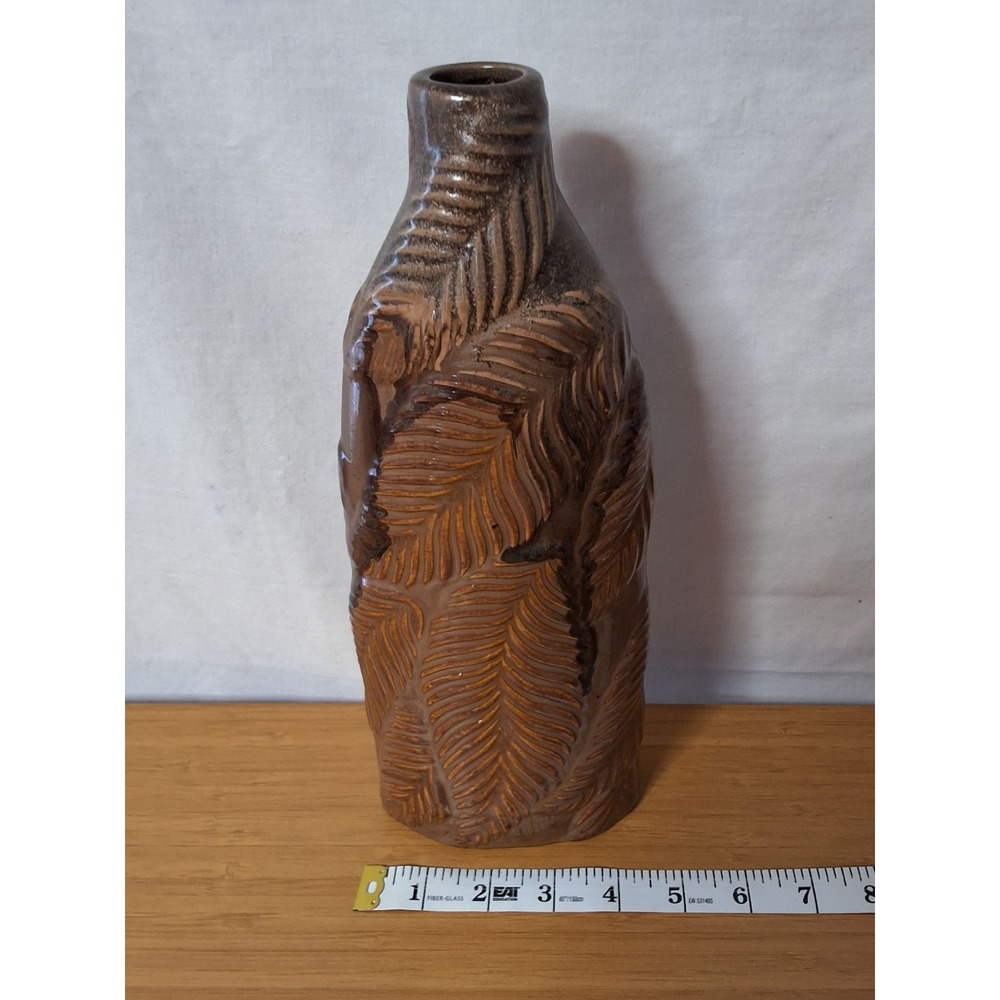 Vintage Style Brown Botanical Set Including Fern Vase & Hammered Metal Leaf Tray - Picture 4 of 10